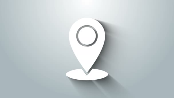 白色地图别针图标孤立在灰色背景.导航、指针、位置、地图、 gps 、方向、位置、指南针、联系人、搜索概念。4K视频运动图形动画 — 图库视频影像