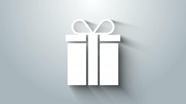 Weißes Geschenk-Box-Symbol isoliert auf grauem Hintergrund. 4K Video Motion Grafik Animation — Stockvideo