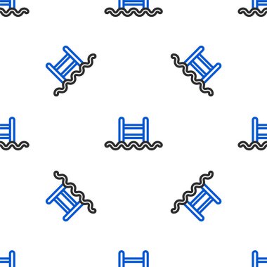 Beyaz arka planda izole edilmiş merdiven simgesi olan çizgi yüzme havuzu. Renkli taslak konsepti. Vektör.