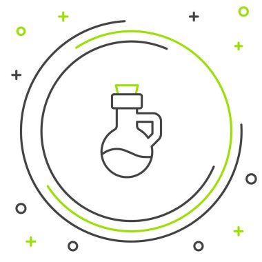 Beyaz arka planda izole edilmiş çizgi esaslı yağ şişesi simgesi. Organik aromaterapi özü. Cilt bakımı serumu cam bırakma paketi. Renkli taslak konsepti. Vektör.