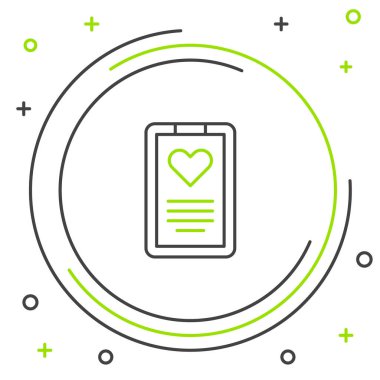 Beyaz arka planda izole edilmiş klinik kayıt simgesine sahip Line Medikal panosu. Reçete, tıbbi kontrol işaretleri raporu. Renkli taslak konsepti. Vektör.