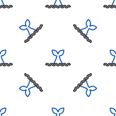 Okyanus dalgası ikonunda çizgi balina kuyruğu beyaz arka planda izole edilmiş. Renkli taslak konsepti. Vektör.