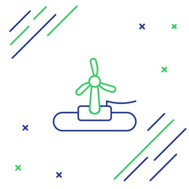 Beyaz arkaplanda çizgi rüzgar türbini simgesi izole edildi. Rüzgar jeneratörü işareti. Elektrik üretimi için yel değirmeni. Renkli taslak konsepti. Vektör.