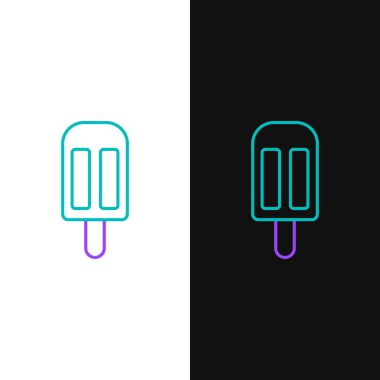 Beyaz ve siyah arkaplanda izole edilmiş çizgi dondurma ikonu. Güzel sembol. Renkli taslak konsepti. Vektör.