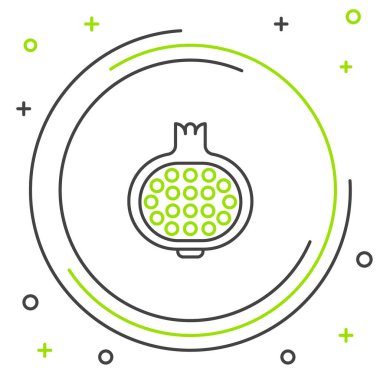 Beyaz arkaplanda çizgi nar simgesi izole edildi. Garnet meyvesi. Renkli taslak konsepti. Vektör.