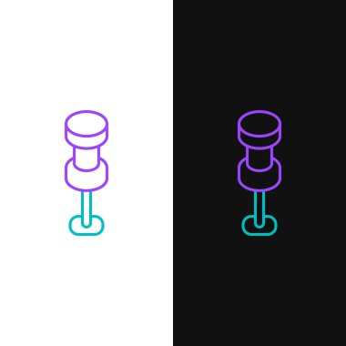 Çizgi itme simgesi beyaz ve siyah arkaplanda izole edildi. Raptiye işareti. Renkli taslak konsepti. Vektör.