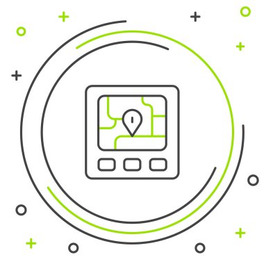 Harita simgesine sahip Gps aygıtı beyaz arkaplanda izole edildi. Renkli taslak konsepti. Vektör.