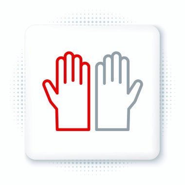Çizgi Medikal Kauçuk Eldiven simgesi beyaz arka planda izole edildi. Koruyucu lastik eldivenler. Renkli taslak konsepti. Vektör.