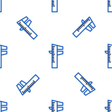 Çizgi Calliper veya kalibre ve ölçek simgesi beyaz arkaplanda izole edilmiş kusursuz desen. Hassas ölçüm aletleri. Renkli taslak konsepti. Vektör.