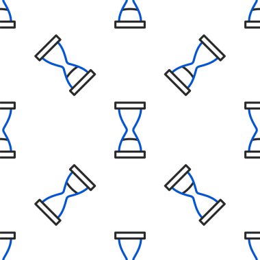 Akan kum ikonuna sahip çizgi Eski kum saati beyaz arka planda izole edilmiş pürüzsüz desen. Kum saati işareti. İş ve zaman yönetimi kavramı. Renkli taslak konsepti. Vektör.