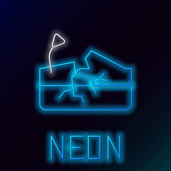 Gloeiende Neon Lijn Aardbeving Pictogram Geïsoleerd Zwarte Achtergrond Kleurrijk Concept — Stockvector