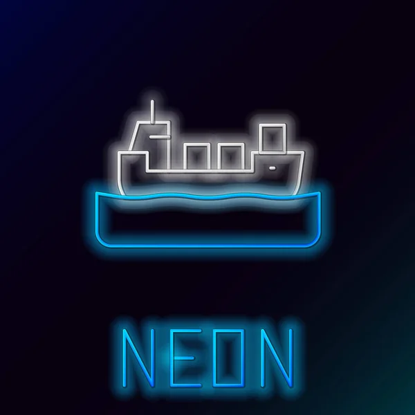Glödande Neon Line Oljetankfartyg Ikonen Isolerad Svart Bakgrund Färgstarkt Skisskoncept — Stock vektor