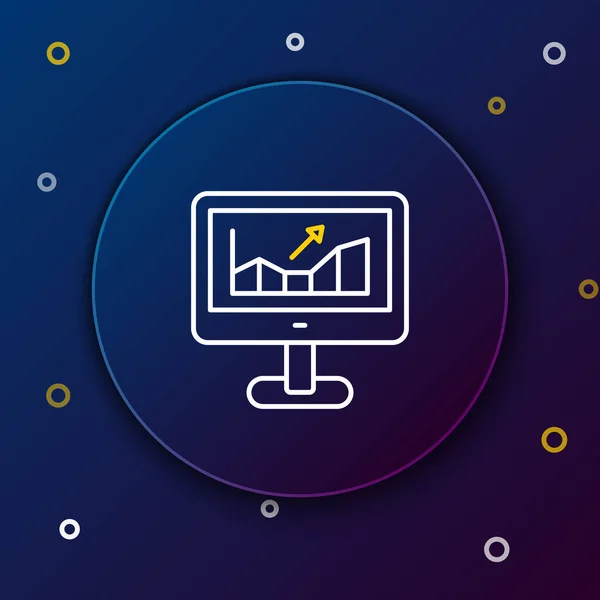 Linea Computer Con Grafici Crescita Del Mercato Azionario Icona Del — Vettoriale Stock