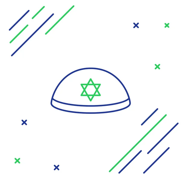 Linha Kippah Judaica Com Estrela Ícone David Isolado Fundo Branco — Vetor de Stock