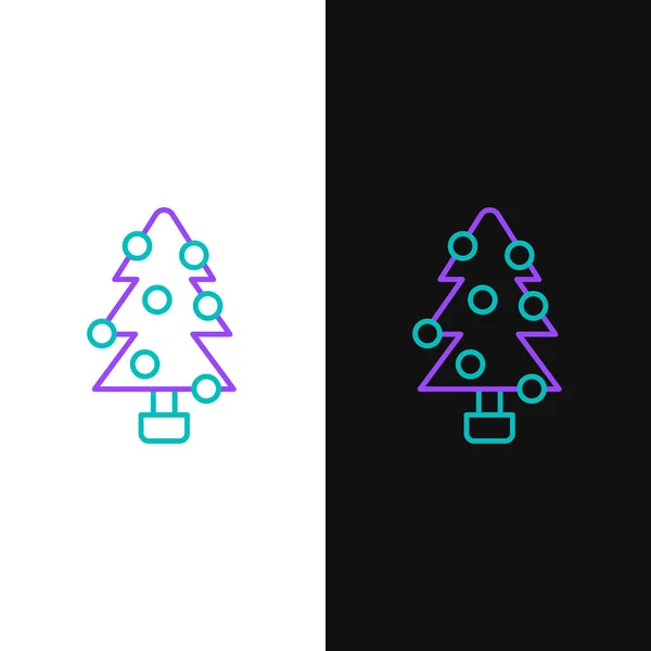 Line Weihnachtsbaum Mit Dekorationen Symbol Isoliert Auf Weißem Und Schwarzem — Stockvektor