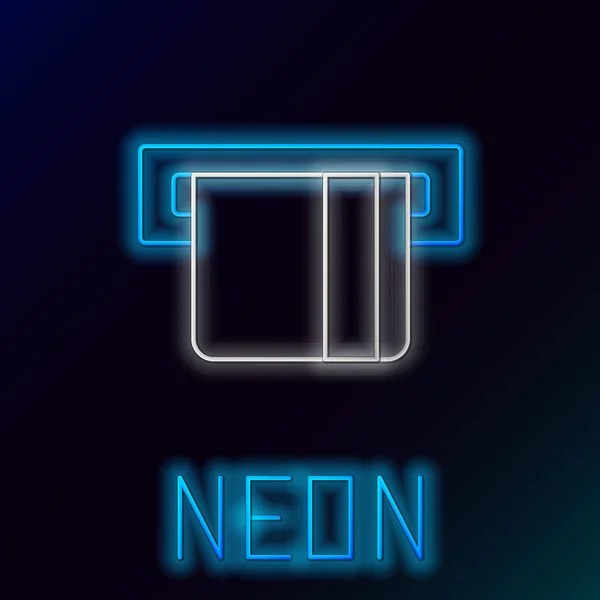 Glödande Neon Line Kreditkort Infogas Kortläsaren Ikon Isolerad Svart Bakgrund — Stock vektor