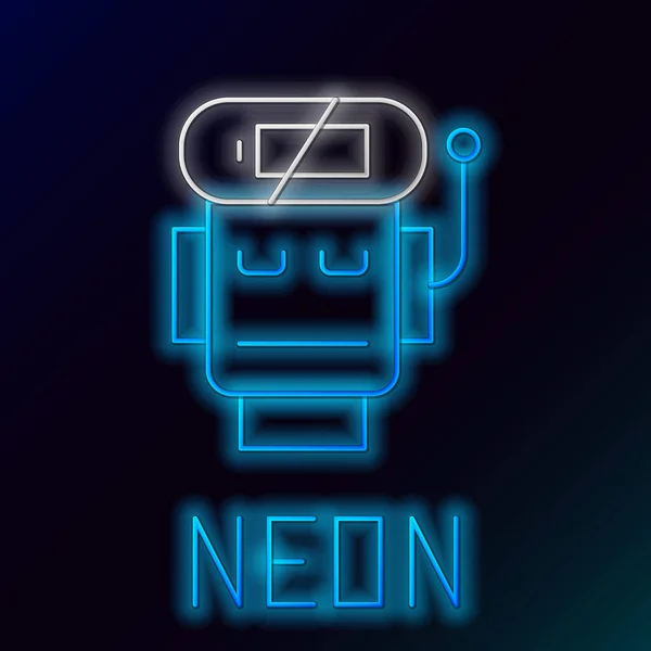 Žhnoucí Neonová Linka Robot Nízkou Baterií Ikona Izolované Černém Pozadí — Stockový vektor