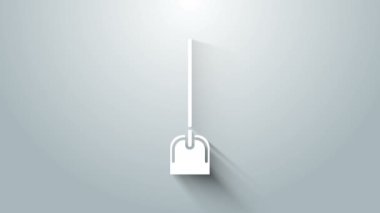 Beyaz Kürek simgesi gri arkaplanda izole edildi. Bahçe aletleri. Bahçecilik, tarım, çiftçilik aleti. 4K Video hareketli grafik canlandırması