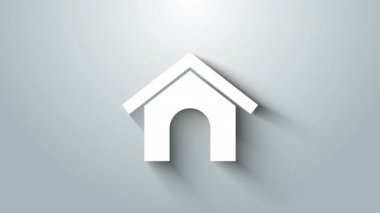 Beyaz Köpek Evi simgesi gri arkaplanda izole edilmiş. Köpek kulübesi. 4K Video hareketli grafik canlandırması