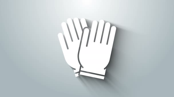Білий сад рукавичок ізольований на сірому тлі. Підписи гучномовців. Охорона рук, безпека для рукавиць. 4K Відеографічна анімація — стокове відео