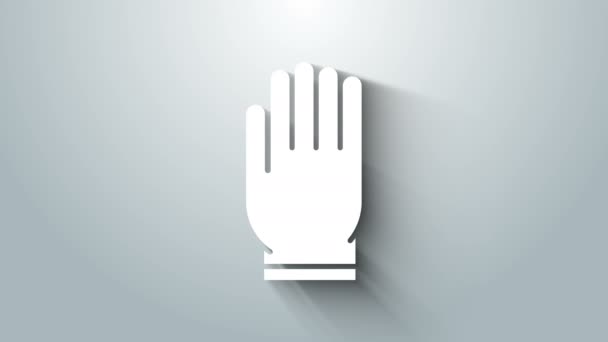 White Garden gloves icon isolated on grey background. Rubber gauntlets sign. Farming hand protection, gloves safety. 4K Video motion graphic animation — Stock Video