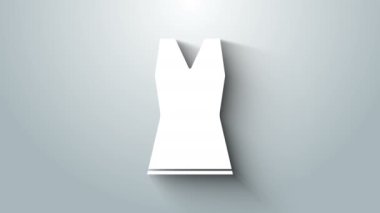 Beyaz Kadın elbise ikonu gri arka planda izole edilmiş. Kıyafet tabelası. 4K Video hareketli grafik canlandırması