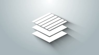 Beyaz tekstil kumaş rulo simgesi gri arkaplanda izole edildi. Yuvarlan, paspas, halı, halı, halı ya da kağıt rulo ikonu. 4K Video hareketli grafik canlandırması