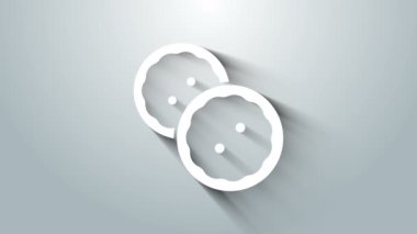 Gri arkaplanda giysi simgesi için beyaz dikiş düğmesi izole edildi. Giysi düğmeleri. 4K Video hareketli grafik canlandırması