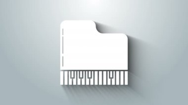Gri arkaplanda beyaz Grand piyano ikonu izole edildi. Müzik aleti. 4K Video hareketli grafik canlandırması