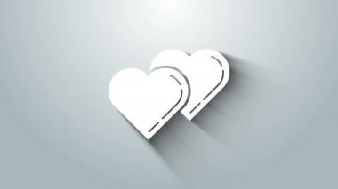 White Two Linked Hearts simgesi gri arkaplanda izole edildi. Romantik sembol, bağlanma, tutku ve düğün. Sevgililer Günü sembolü. 4K Video hareketli grafik canlandırması