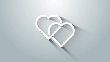 White Two Linked Hearts simgesi gri arkaplanda izole edildi. Romantik sembol, bağlanma, tutku ve düğün. Sevgililer Günü sembolü. 4K Video hareketli grafik canlandırması
