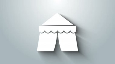 Beyaz Sirk çadır simgesi gri arkaplanda izole edildi. Karnaval kamp çadırı. Eğlence parkı. 4K Video hareketli grafik canlandırması