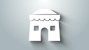 Beyaz Sirk çadır simgesi gri arkaplanda izole edildi. Karnaval kamp çadırı. Eğlence parkı. 4K Video hareketli grafik canlandırması