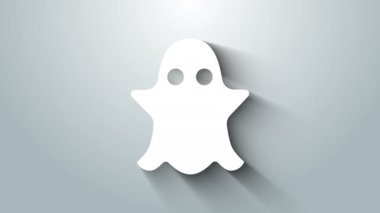 Beyaz Hayalet simgesi gri arkaplanda izole edildi. 4K Video hareketli grafik canlandırması