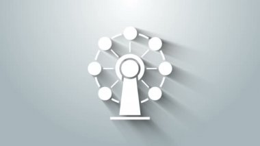 Beyaz dönme dolap simgesi gri arkaplanda izole edildi. Eğlence parkı. Çocuklar için eğlence parkı, eğlence parkı. 4K Video hareketli grafik canlandırması