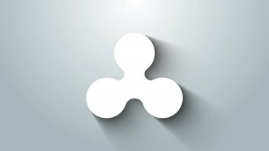 Beyaz Kripto Para Bozukluğu XRP simgesi gri arkaplanda izole edildi. Altcoin sembolü. Engelleme zinciri tabanlı şifreli para birimi. 4K Video hareketli grafik canlandırması