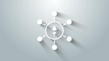 Beyaz engelleme teknolojisi Ethereum ETH simgesi gri arkaplanda izole edildi. Soyut geometrik blok zincir ağ teknolojisi işi. 4K Video hareketli grafik canlandırması