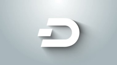Beyaz Kripto Para Dash simgesi gri arka planda izole edildi. Dijital para birimi. Altcoin sembolü. Engelleme zinciri tabanlı şifreli para birimi. 4K Video hareketli grafik canlandırması