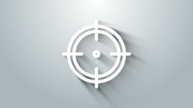 Beyazlar için hedef sporu, gri arka planda izole edilmiş bir yarışma ikonu. Atış mesafesi ya da atış mesafesi için sayıları olan temiz bir hedef. 4K Video hareketli grafik canlandırması