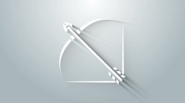 Beyaz yay ve ok kiriş simgesinde gri arkaplanda izole edildi. 4K Video hareketli grafik canlandırması