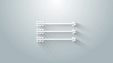 Beyaz Hippi ok simgesi gri arkaplanda izole edildi. 4K Video hareketli grafik canlandırması