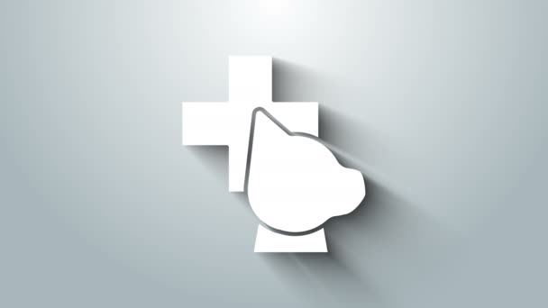 White Veterinary Clinic symbol ikona izolované na šedém pozadí. Kříž s veterinární péčí pro psy. Zvířecí znamení první pomoci. Grafická animace pohybu videa 4K — Stock video