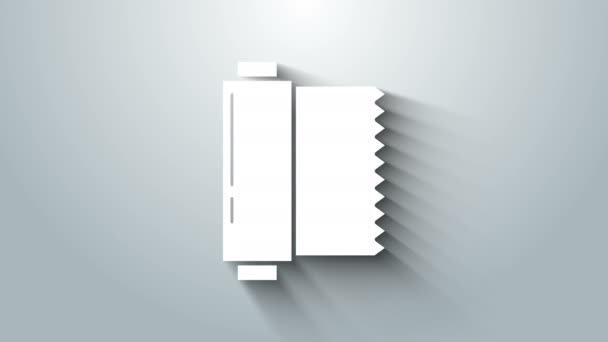 Λευκό υφασμάτινο ρολό εικονίδιο απομονωμένο σε γκρι φόντο. Roll, χαλί, χαλί, ύφασμα, χαλί ή χαρτί ρολό εικονίδιο. 4K Γραφική κίνηση κίνησης βίντεο — Αρχείο Βίντεο