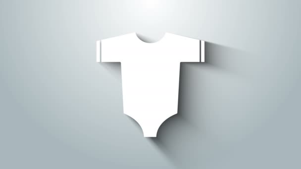 White Baby oblečení ikona izolované na šedém pozadí. Dětské oblečení pro holčičku a chlapce. Dětská kombinéza. Grafická animace pohybu videa 4K — Stock video