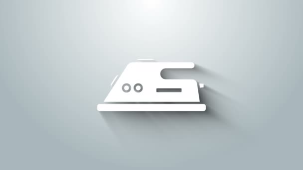 Biała ikona żelaza elektrycznego izolowana na szarym tle. Żelazko. 4K Animacja graficzna ruchu wideo — Wideo stockowe
