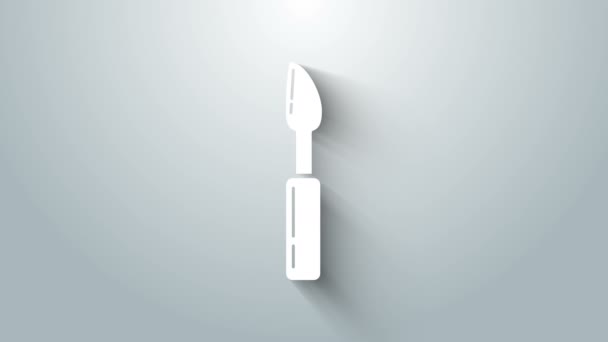 Ícone de ferramenta cortador branco isolado no fundo cinza. Faca de costura com lâmina. Animação gráfica em movimento de vídeo 4K — Vídeo de Stock
