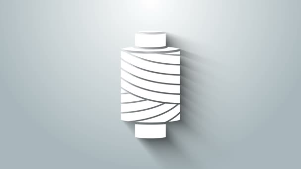 Wit naaigaren op spoel pictogram geïsoleerd op grijze achtergrond. Garens spoel. Draadspoel. 4K Video motion grafische animatie — Stockvideo