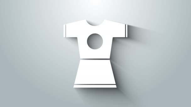 Bílá žena šaty ikona izolované na šedém pozadí. Značka oblečení. Grafická animace pohybu videa 4K — Stock video