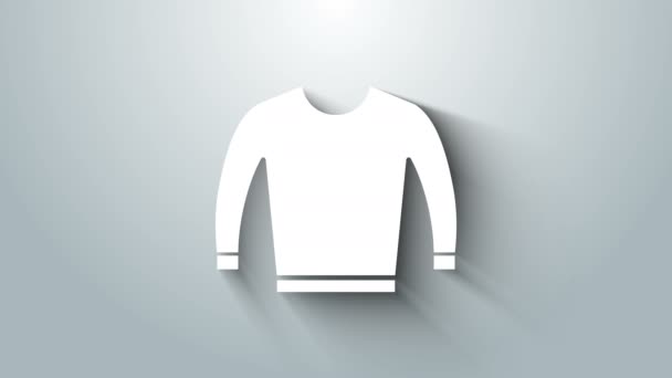 Значок белого свитера выделен на сером фоне. Икона Пуловера. Видеографическая анимация 4K — стоковое видео