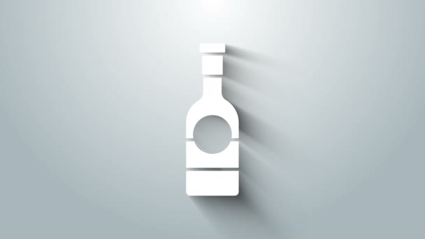 Ícone de garrafa de champanhe branco isolado no fundo cinza. Animação gráfica em movimento de vídeo 4K — Vídeo de Stock